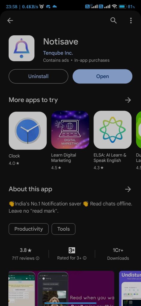 Notivsave App install 