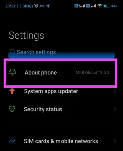 Android mobile setting